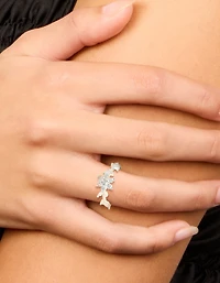 Silver Plated Cubic Zirconia Dainty Flower Ring