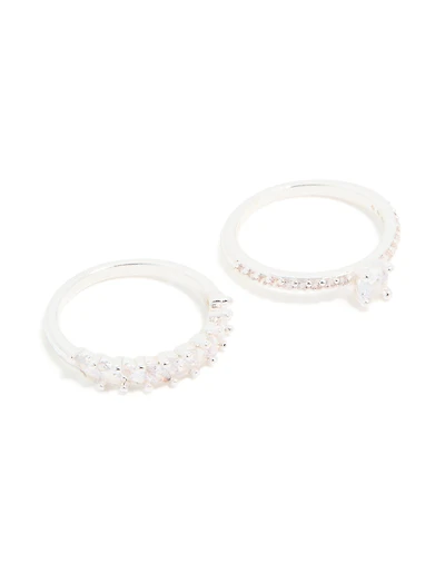 Silver Plated Cubic Zirconia Stacking Rings 2-Pack