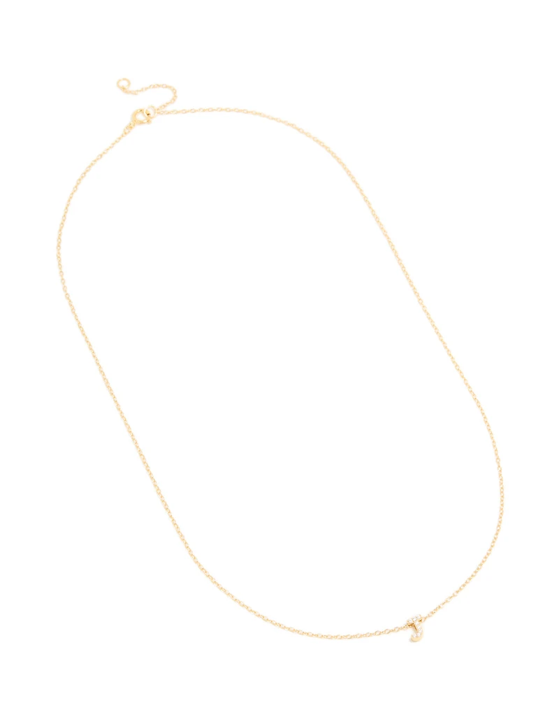 Gold Plated Sterling Silver Cubic Zirconia Pavé Letter J Pendant Necklace