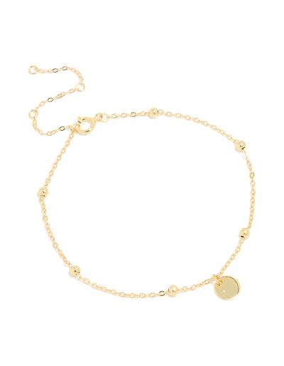 Gold Plated Sterling Silver Disc & Ball Charms Bracelet