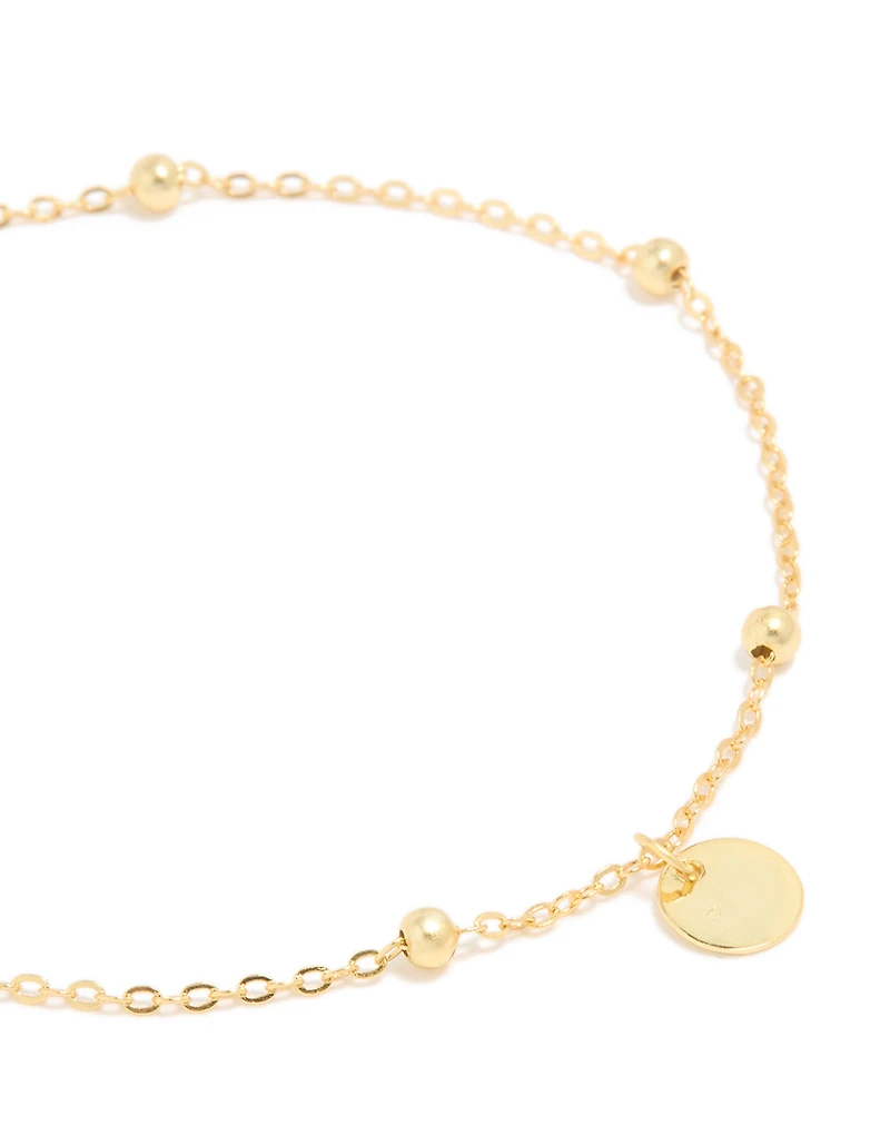 Gold Plated Sterling Silver Disc & Ball Charms Bracelet