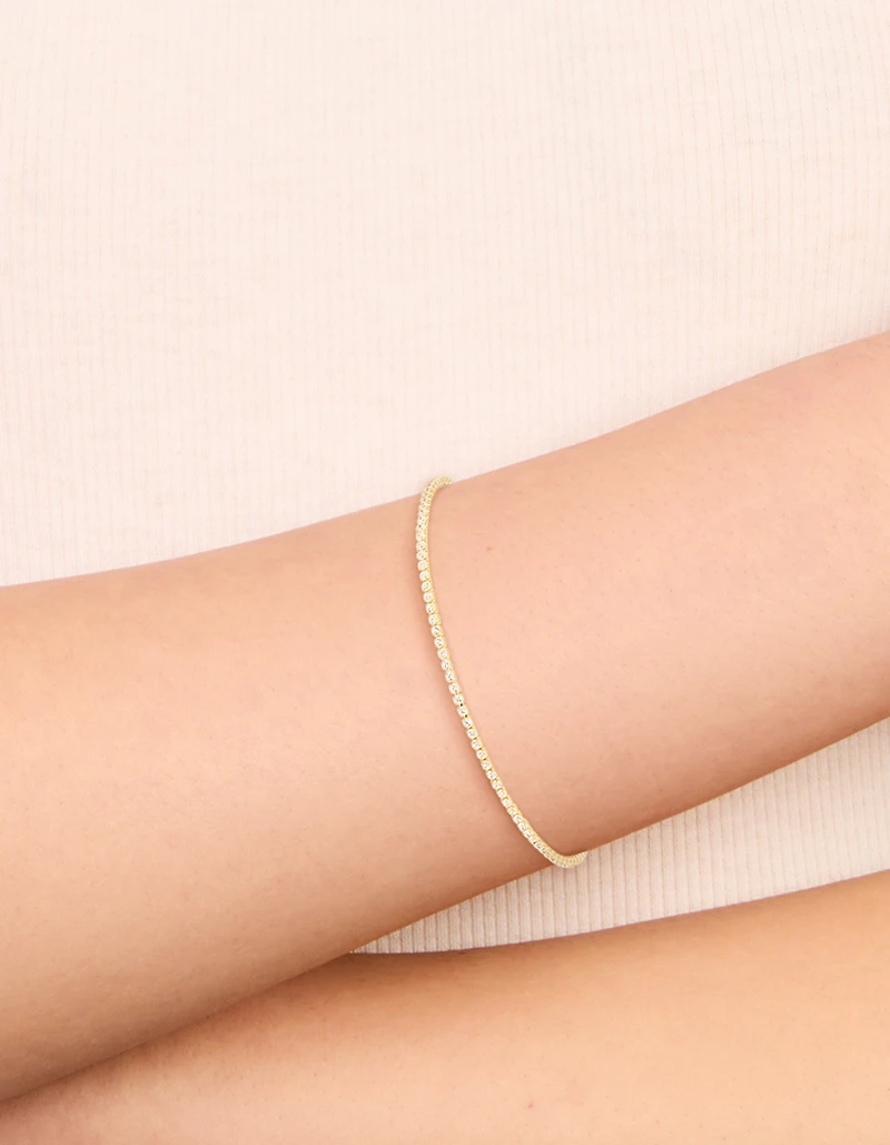 Gold Plated Sterling Silver Cubic Zirconia Tiny Tennis Bracelet