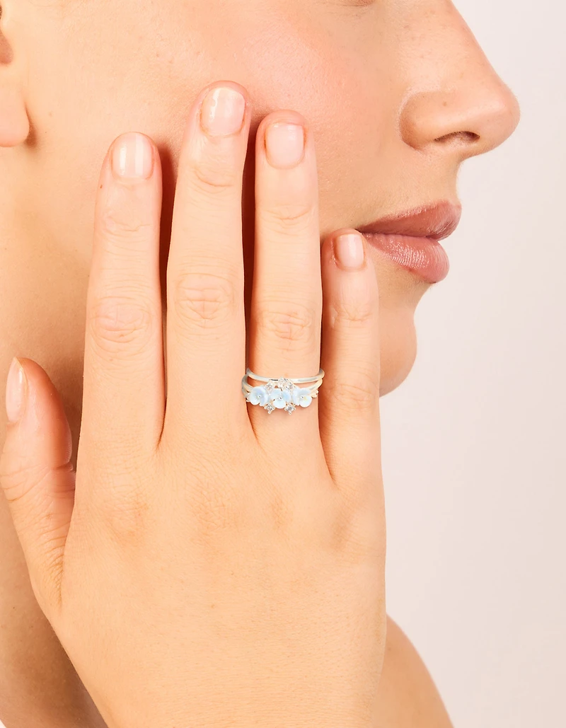 Silver Plated Cubic Zirconia Flower Stacking Rings 3-Pack