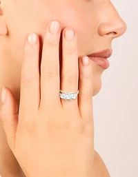 Silver Plated Cubic Zirconia Flower Stacking Rings 3-Pack