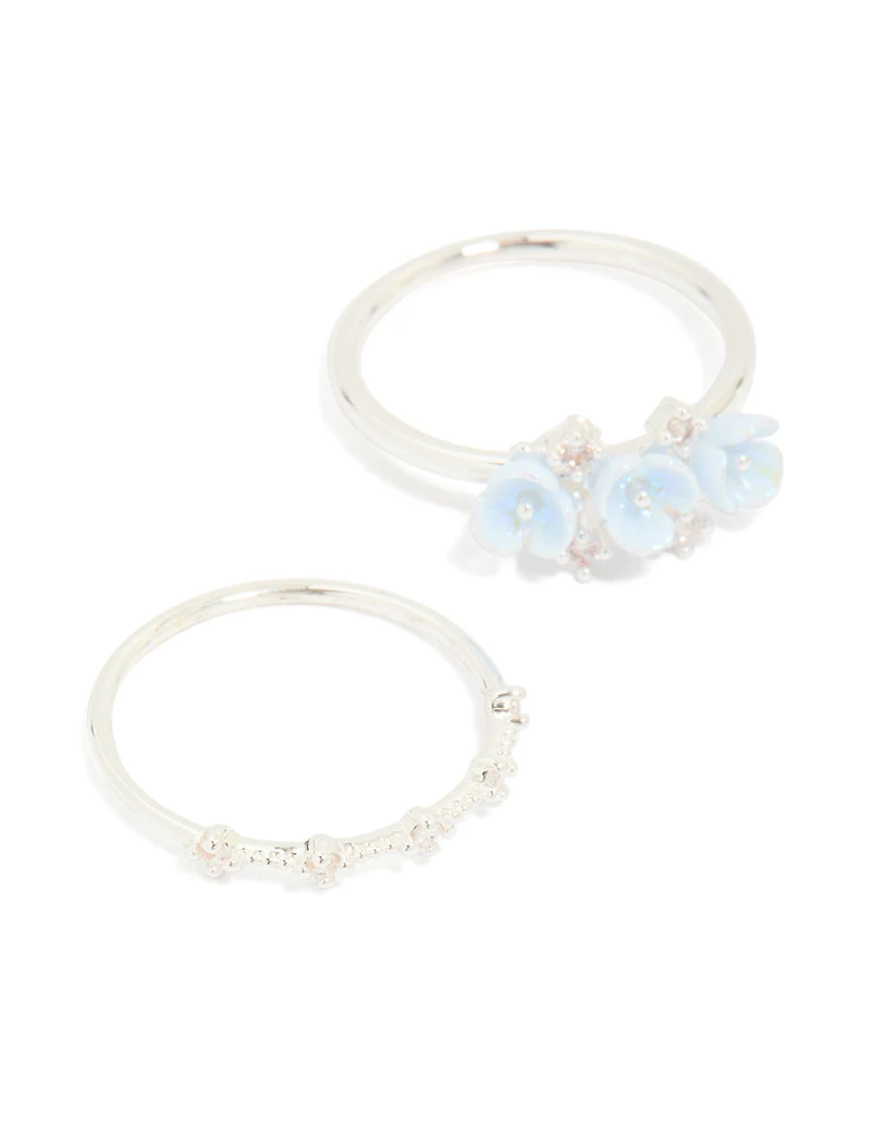 Silver Plated Cubic Zirconia Flower Stacking Rings 3-Pack