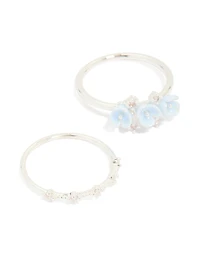 Silver Plated Cubic Zirconia Flower Stacking Rings 3-Pack