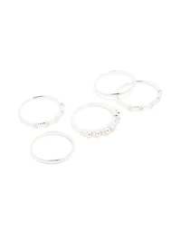 Silver Plated Dainty Cubic Zirconia Stacking Rings 5-Pack