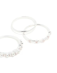 Silver Plated Dainty Cubic Zirconia Stacking Rings 5-Pack