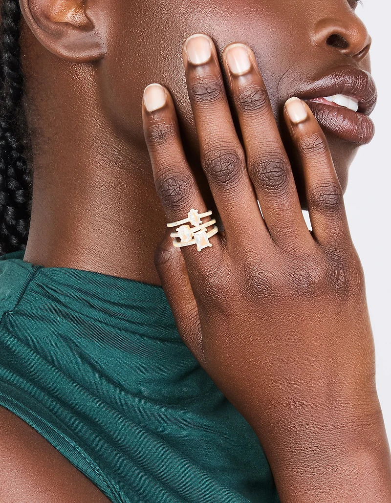 Silver Plated Cubic Zirconia Multi-Shaped Stacking Rings 3-Pack