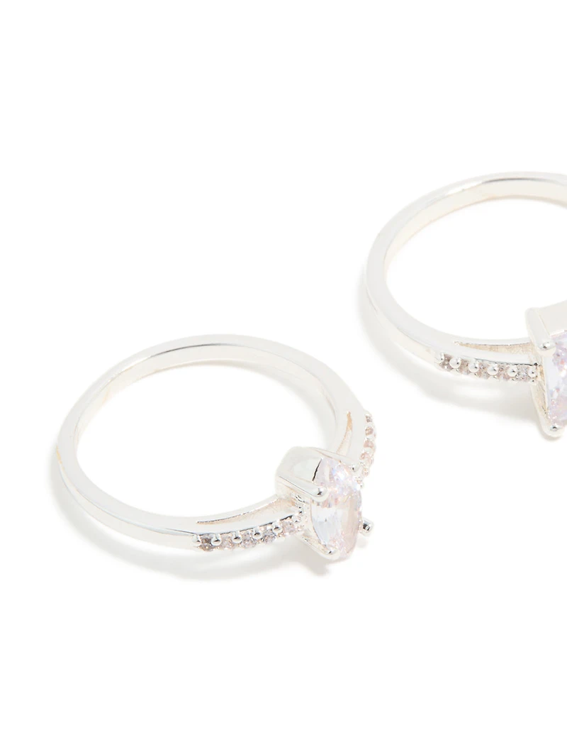 Silver Plated Cubic Zirconia Multi-Shaped Stacking Rings 3-Pack