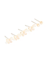 Gold Cubic Zirconia Bow & Classic Stud Earrings 3-Pack