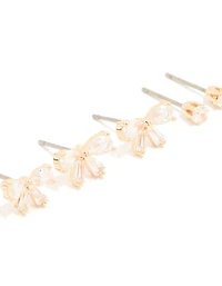 Gold Cubic Zirconia Bow & Classic Stud Earrings 3-Pack