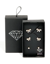 Gold Cubic Zirconia Bow & Classic Stud Earrings 3-Pack