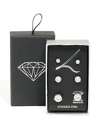 Silver Cubic Zirconia Multi-Sized Stud Earrings 3-Pack