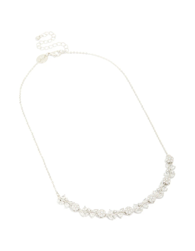 Collier en zircone cubique en argent en fleur et vigne