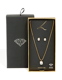 Gold Cubic Zirconia Pendant Necklace & Stud Earrings Set