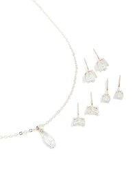 Silver Cubic Zirconia Pendant Necklace & Earrings Set