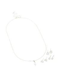 Silver Cubic Zirconia Pendant Necklace & Earrings Set