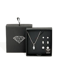 Silver Cubic Zirconia Pendant Necklace & Earrings Set