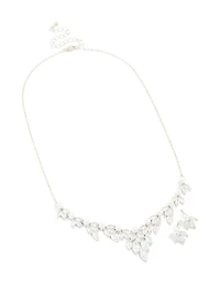 Silver Pearl Cubic Zirconia Flower Earrings & Necklace Set