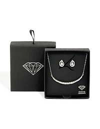 Silver Cubic Zirconia Pear Knot Earrings & Tennis Necklace Set