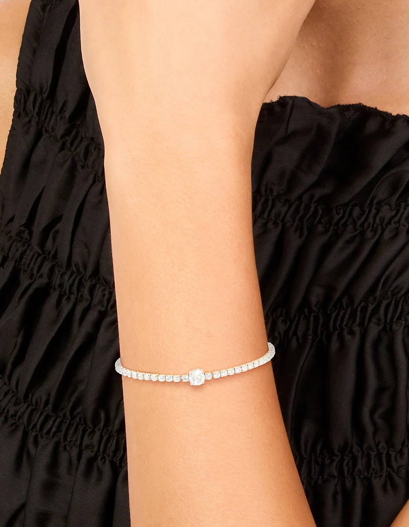 Silver Cubic Zirconia Tennis Toggle Bracelet