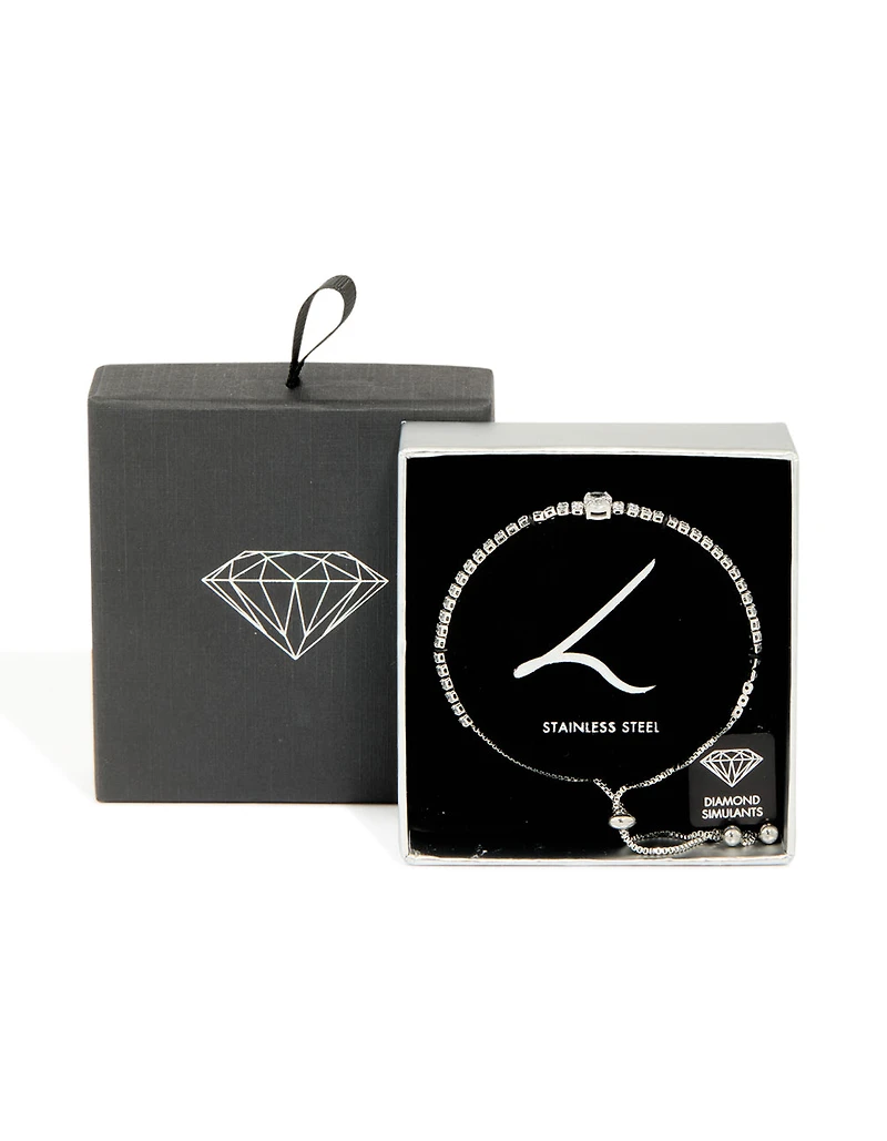 Silver Cubic Zirconia Tennis Toggle Bracelet