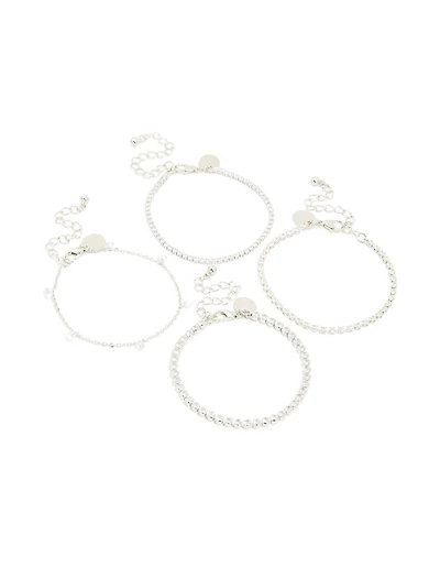 Silver Cubic Zirconia Tennis & Droplet Bracelets 4-Pack