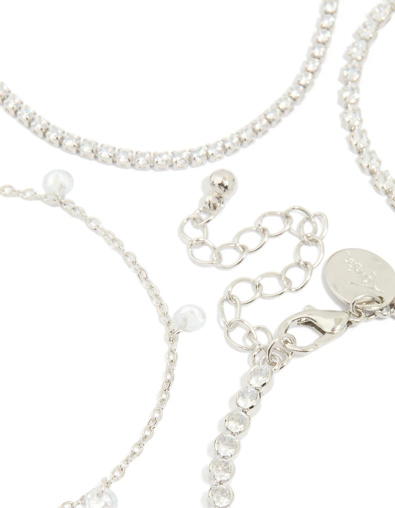Silver Cubic Zirconia Tennis & Droplet Bracelets 4-Pack