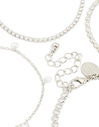 Silver Cubic Zirconia Tennis & Droplet Bracelets 4-Pack