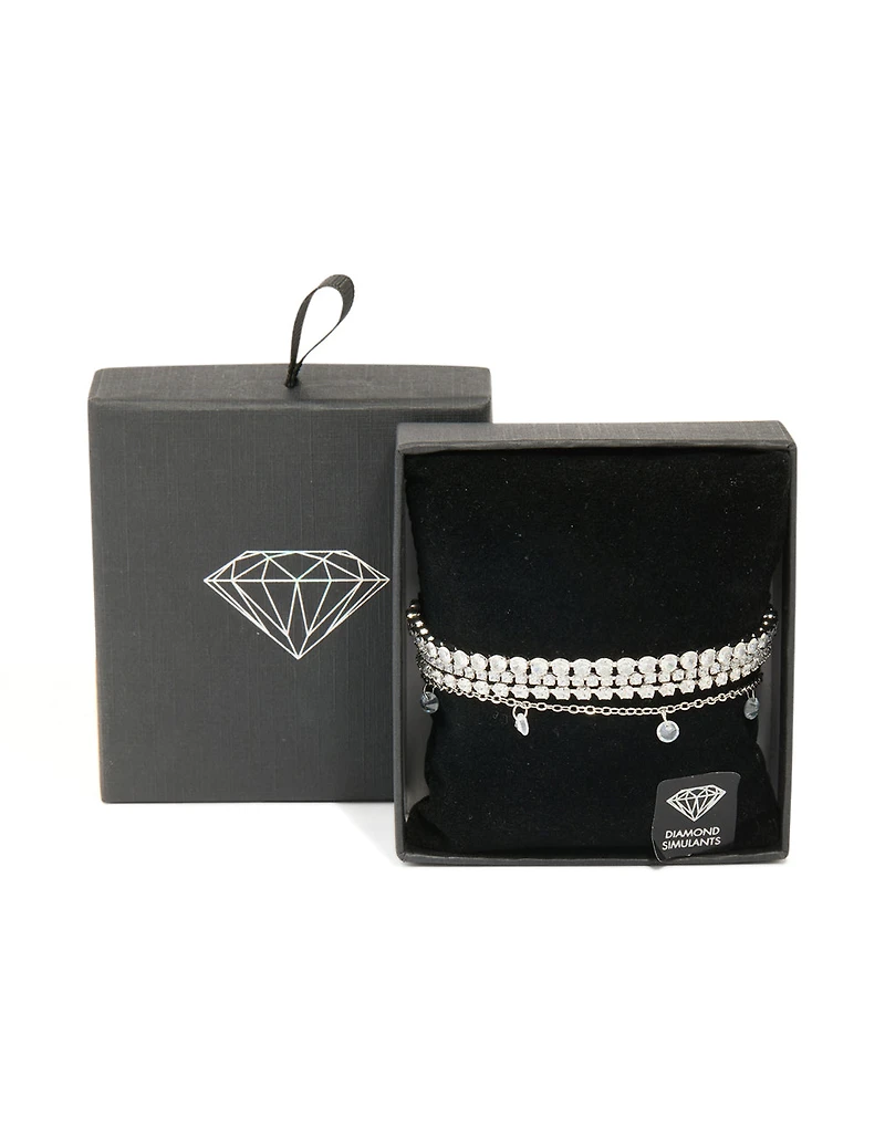 Silver Cubic Zirconia Tennis & Droplet Bracelets 4-Pack