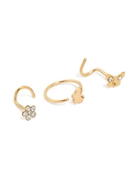 Gold Plated Surgical Steel Floral Nose Ring & Studs 3-Pack