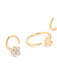 Gold Plated Surgical Steel Floral Nose Ring & Studs 3-Pack
