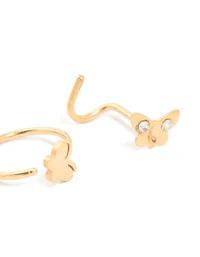 Gold Plated Surgical Steel Floral Nose Ring & Studs 3-Pack