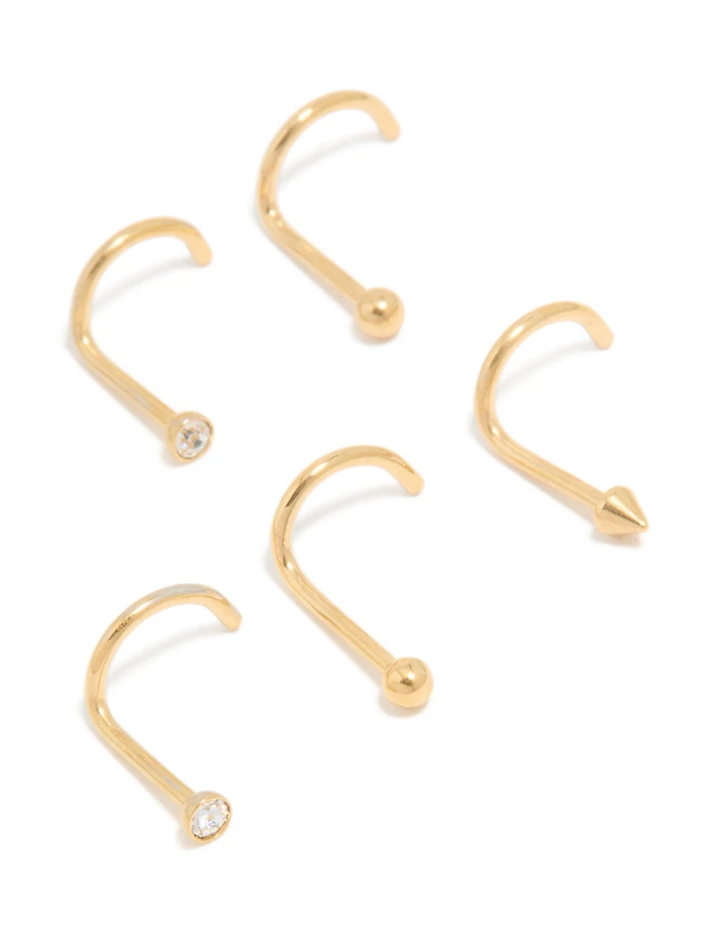Gold Plated Surgical Steel Nose StudS 6-Pack