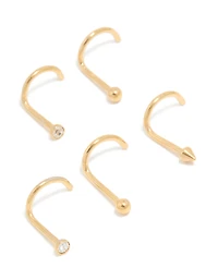 Gold Plated Surgical Steel Nose StudS 6-Pack