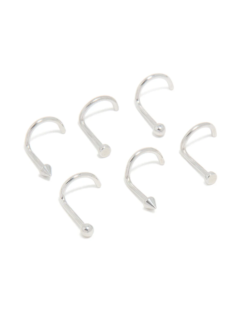 Surgical Steel Ball & Pointed Nose Corkscrew Studs 6-Pack
