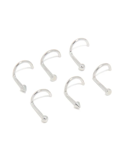 Surgical Steel Ball & Pointed Nose Corkscrew Studs 6-Pack