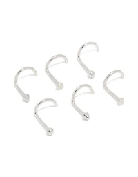 Surgical Steel Ball & Pointed Nose Corkscrew Studs 6-Pack