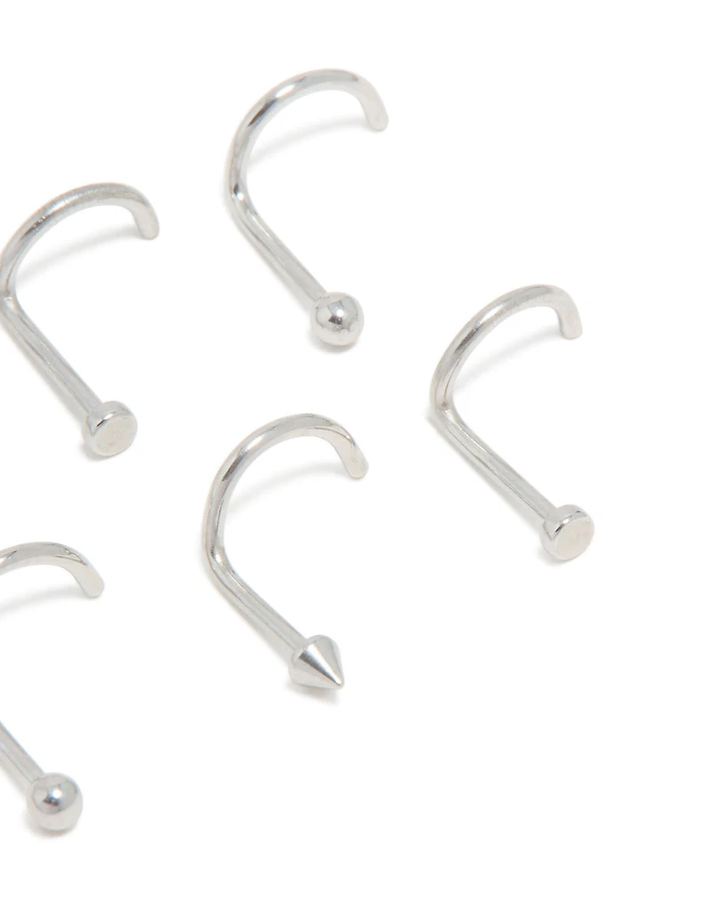 Surgical Steel Ball & Pointed Nose Corkscrew Studs 6-Pack