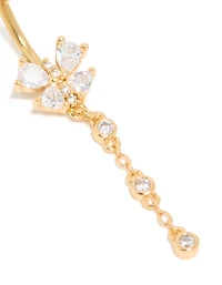 Gold Plated Surgical Steel Cubic Zirconia Bezel Set Drop Belly Bar