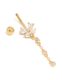 Gold Plated Surgical Steel Cubic Zirconia Bezel Set Drop Belly Bar