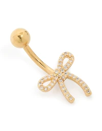 Gold Plated Surgical Steel Cubic Zirconia Pavé Bow Belly Bar
