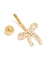 Gold Plated Surgical Steel Cubic Zirconia Pavé Bow Belly Bar