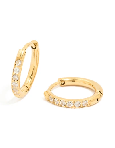 Waterproof Gold Plated Stainless Steel Prism Cubic Zirconia Prism Clicker Earrings