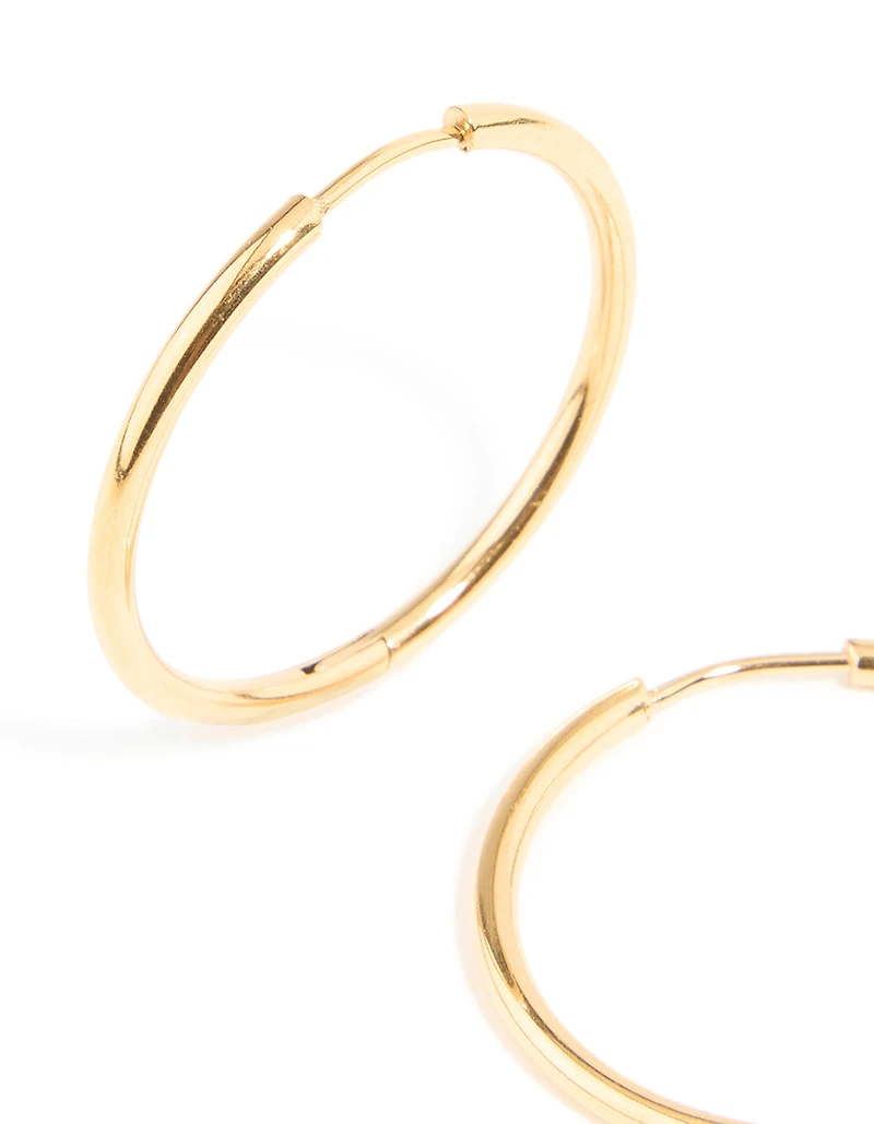 Waterproof Gold Plated Stainless Steel Clicker Hoop Earrings 30 MM