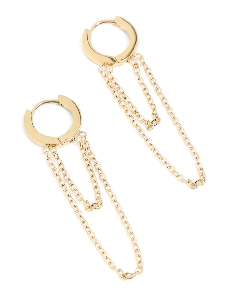 Waterproof Gold Plated Stainless Steel Layered Chain Huggie Earrings 10 MM