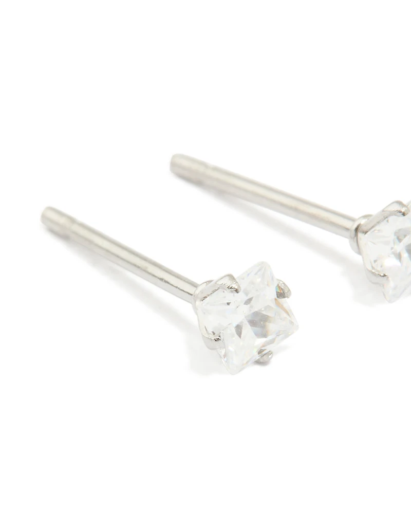 Waterproof Stainless Steel Prism Cubic Zirconia Stud Earrings