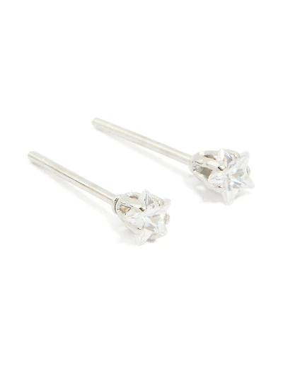 Waterproof Stainless Steel Prism Cubic Zirconia Star Stud Earrings 4 MM