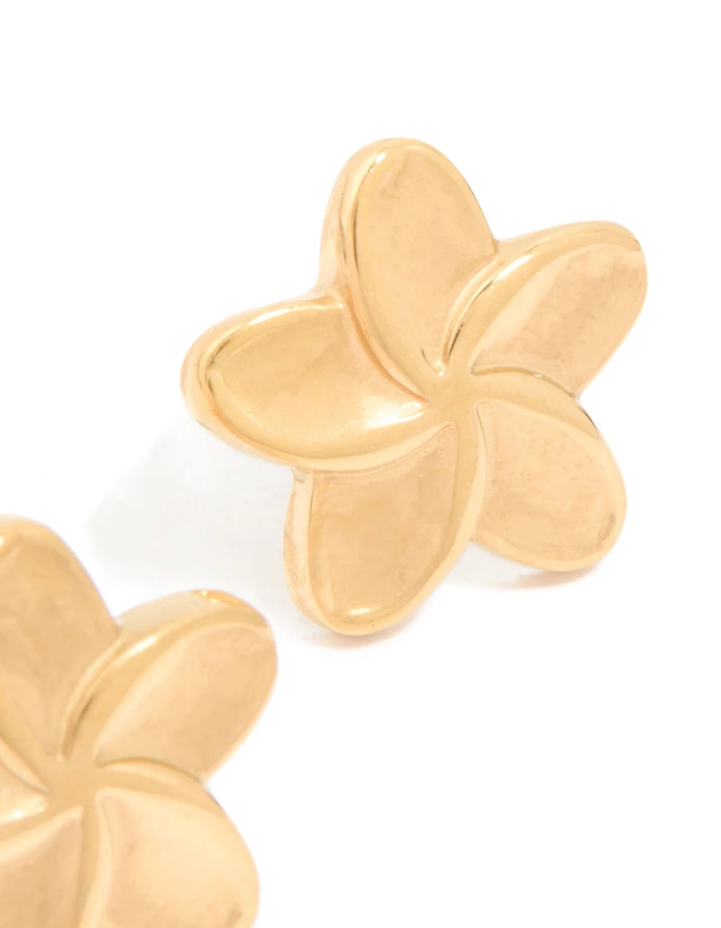 Waterproof Gold Plated Stainless Steel Smooth Flower Stud Earrings